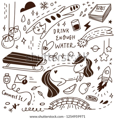 set of cute doodles background