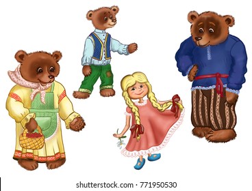 Set Of Cute Fairy Tale Characters Isolated On White Three Bears Mom Dad Set Of Cute Fairy Tale Characters Isolated On White Three Bears Mom Dad