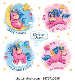 Set Cute Funny Unicorns Cartoon Fabulous Stock Vector (royalty Free 