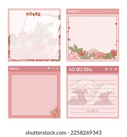 Set of Cute memo template. Cute note template with stripes and cute bear for printing or bullet journal. Bullet journal sticky notes. 