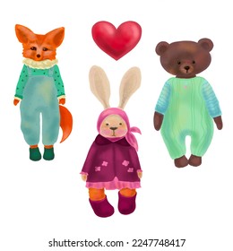 set cute plush animal toys  hare  fox  bear