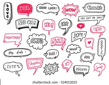 set of cute speech bubble with text in doodle style - Powered by Shutterstock