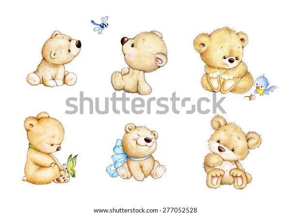 Set Cute Teddy Bears Stock Illustration