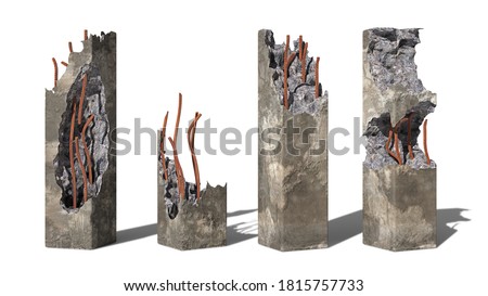 Image, Stock Photo concrete pillar broken by shards and a road sign against a gloomy sky