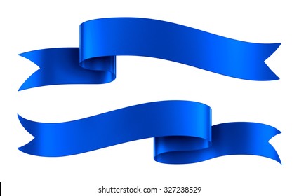 Set Decorative Blue Ribbon Banners Isolated Stock Illustration