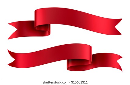 Set of decorative red ribbon banners isolated on white