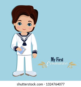 Set of design elements for First Communion for boys. Spanish sailor.