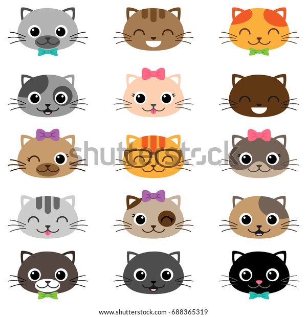 Set Different Cartoon Cats Different Colors Stock Illustration ...