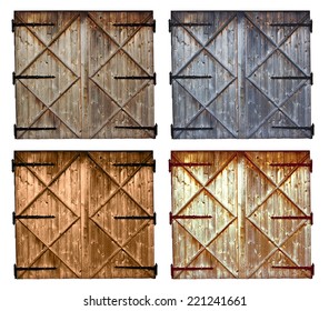 Set Of Different Colors Old Barn Wooden Door Isolated On White Background