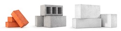 Set Of Different Construction Blocks Isolated On A White Background. 3d Illustration