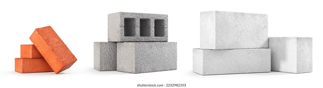Set of different construction blocks isolated on a white background. 3d illustration
