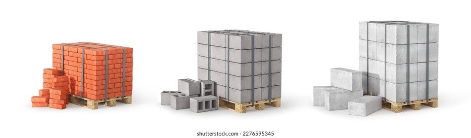Set of different construction blocks isolated on a white background. 3d illustration