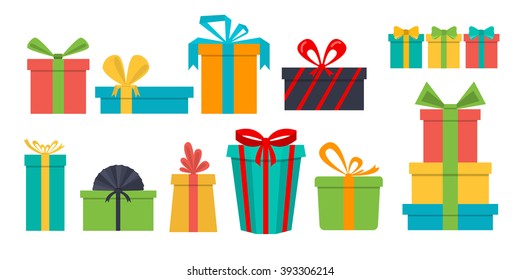 Vector Set Different Gift Boxes Flat Stock Vector (Royalty Free ...