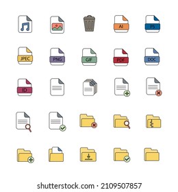 Set of different icon file and document graphic templates, file format. Vector illustration