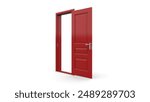 Set of different red door isolated on 3d illustration render white background