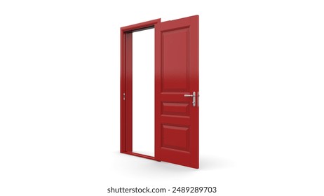 Set of different red door isolated on 3d illustration render white background