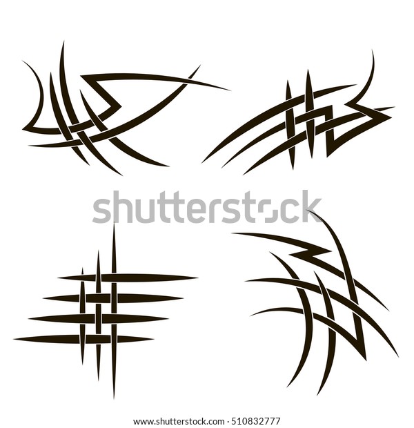Set of Different Tribal Tattoo Design\
Isolated on White Background. Polynesian\
Design