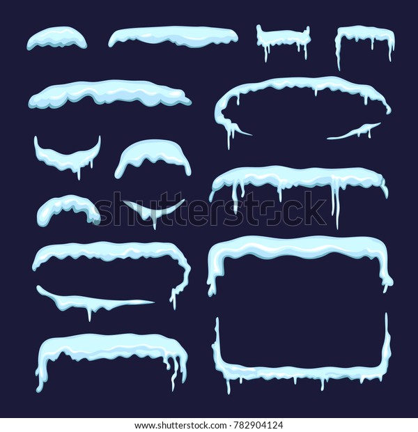 Set of different winter snow caps and\
icicles. Borders and dividers in cartoon style. Snow cap and\
snowdrift effect design.\
illustration