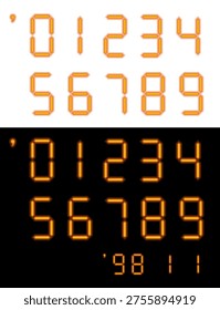 Set of Digital Date Stamp Numbers for Film Camera Effect, Retro Orange 7-Segment Digital Font Icons, Nostalgic Time Stamp Display　cutout
