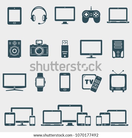 Set of digital devices and electronic objects icons