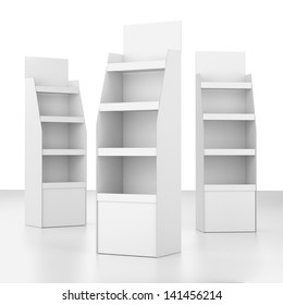 set of displays with shelves  on white. render