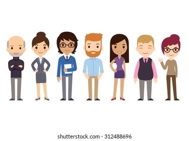 Set Of Diverse Business People Isolated On White Background. Different Nationalities And Dress Styles. Cute And Simple Flat Cartoon Style.