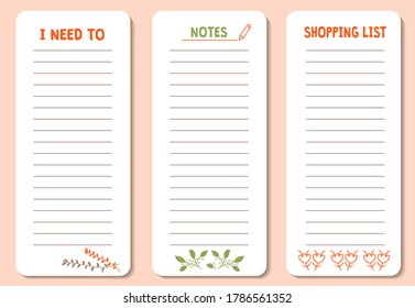 Set of to do list, shopping and notes list with cute doodle icons. Works well as planner, organizer, market list, to do list. Business or education shedule page.