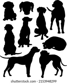 
Set of dogs silhouette. Dalmatian, watchdog, a dog of a white, short-haired breed with dark spots. Animals illustration. Isolated on white