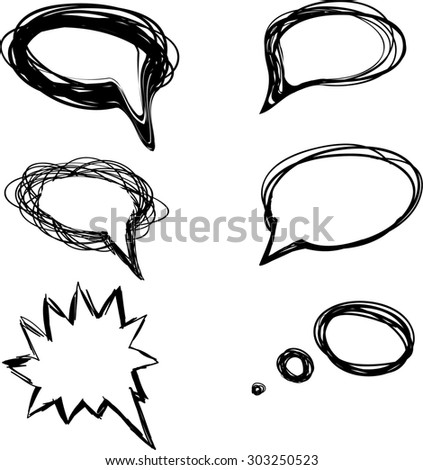 Set of doodle drawn speech bubbles