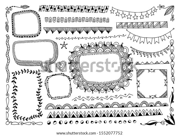 set of doodle sketch frame, line, corner and\
divider raster version\
illustration