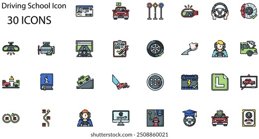 Set of Driving School icons. Line art style icons bundle. vector illustration - Powered by Shutterstock