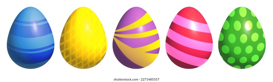 A set Easter eggs in 3d style  Happy easter  set Easter egg in color  Spring holiday  holiday decor  easter clip art for banner   card  icons  3d illustration design