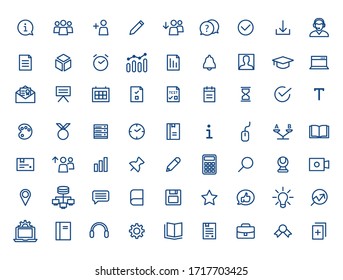 Set of e-learning icons. Blue linear icon collection for testing and examination. 