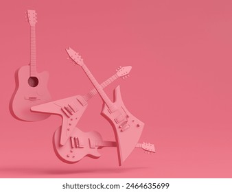 Set of electric acoustic guitars isolated on monochrome background. 3d render of concept for rock festival poster with heavy metal guitar for music shop - Powered by Shutterstock