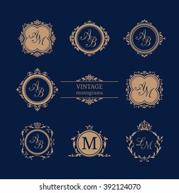 Set Elegant Floral Monogram Design Templates Stock Vector (Royalty Free ...