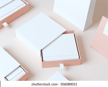 Set Elegant Packaging Box 3d Rendering