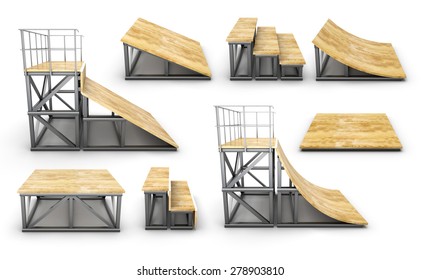 Set Of Element Skatepark On A White Background. 3d Render Image.