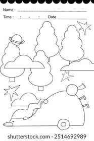 set of elements, coloring book with kids, The duck is watering plants in the garden color ing page vector, Drawn vector cute duck in the garden for summer, element in the garden, vector back and white