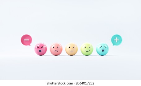 Set of emoji emoticons with sad and happy mood, evaluation, Increase rating, Customer experience, Satisfaction and best excellent services rating concept, 3d render. - Shutterstock ID 2064017252