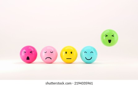 Set of emoji emoticons with sad and happy mood, evaluation, Increase rating, Customer experience, Satisfaction and best excellent services rating concept, Customer service evaluation. 3d render. - Shutterstock ID 2194335961