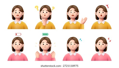 Set of emotion face 3d character illustrations