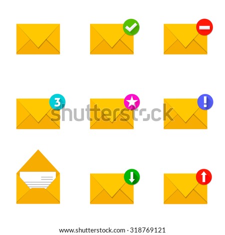  set of envelope icons with different condition. Raster version of my illustration