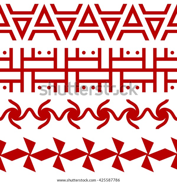 Set of ethnic seamless borders.\
Russian slavic style. Could be used as divider, frame,\
etc
