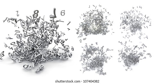 Set of exploded 3d numbers. Big data concept