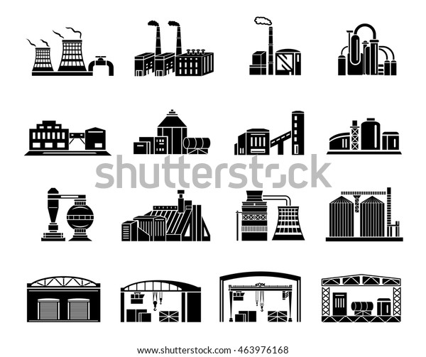 Set Factory Building Production Equipment Cranes のイラスト素材