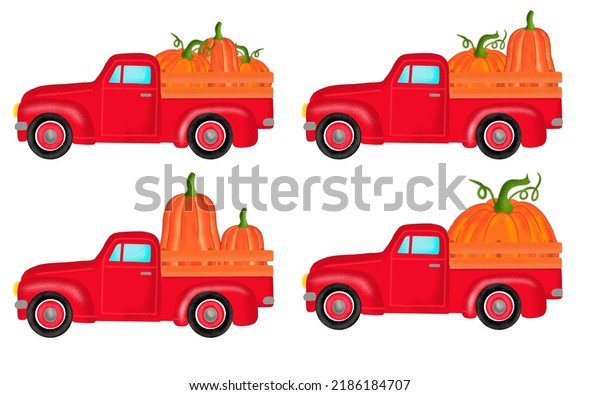 Set\
fall farm truck with pumpkins, autumn\
illustration