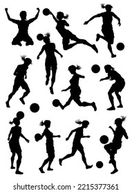 A Set Of Female Soccer Football Player Women Silhouettes