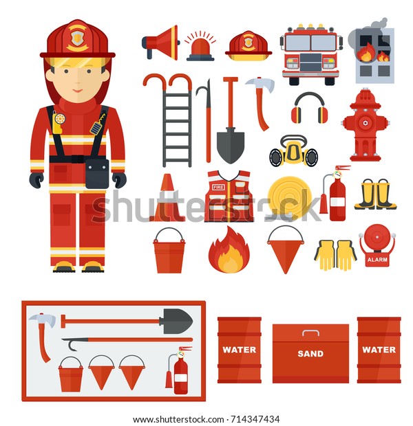 Set Fire Equipment Fire Man Tools Stock Illustration 714347434 ...