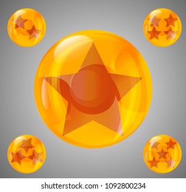 a set of five glossy balls with stars from one to five stars