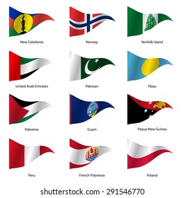 Set  Flags of world sovereign states triangular shaped.  illustration. 